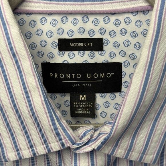 Pronto Uomo Men's Medium Stripe Geometric Dress Shirt Modern Fit Long Sleeve - Picture 3 of 7